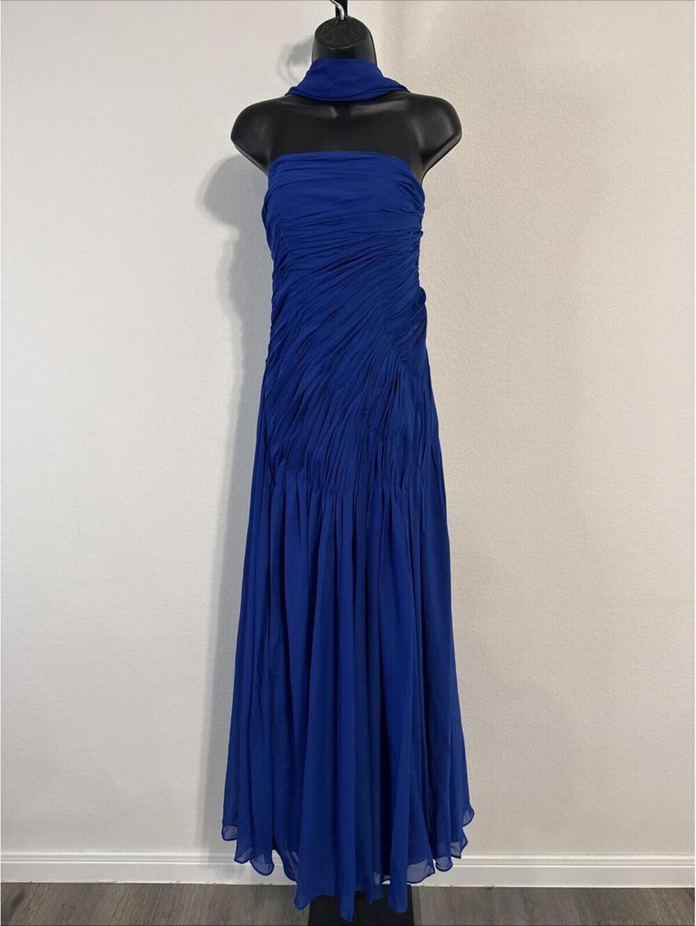 Blue cChiffon Pleated Strapless Midi Dress w/ Matching Shawl - Size 2